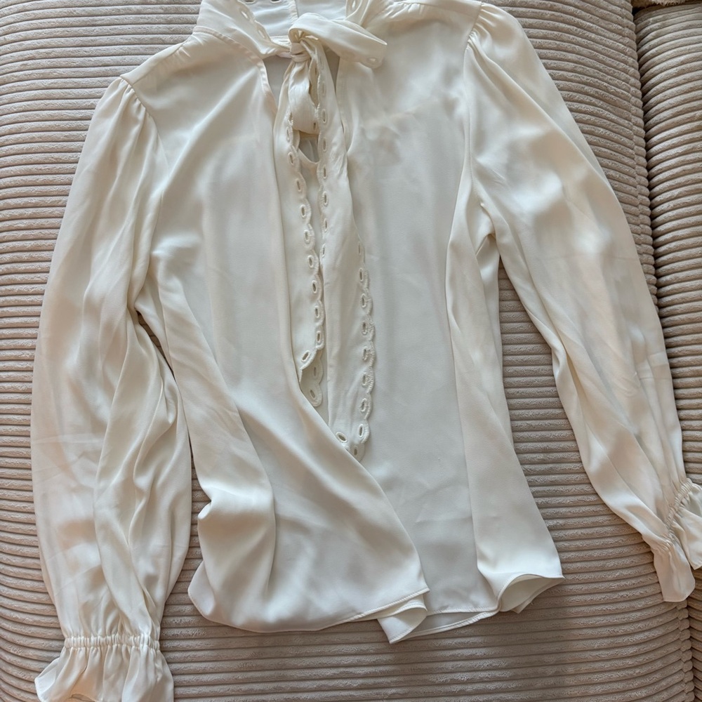 LC Lauren Conrad Cream Blouse with Bow Detail